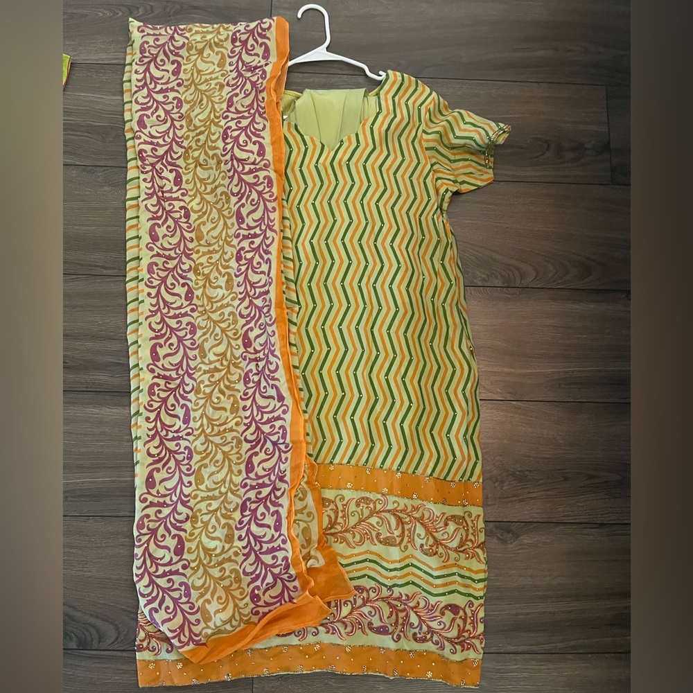 Punjabi designer 3pc dupatta Elegant Multicolor Women Salwar cotton suit large - Picture 2 of 2